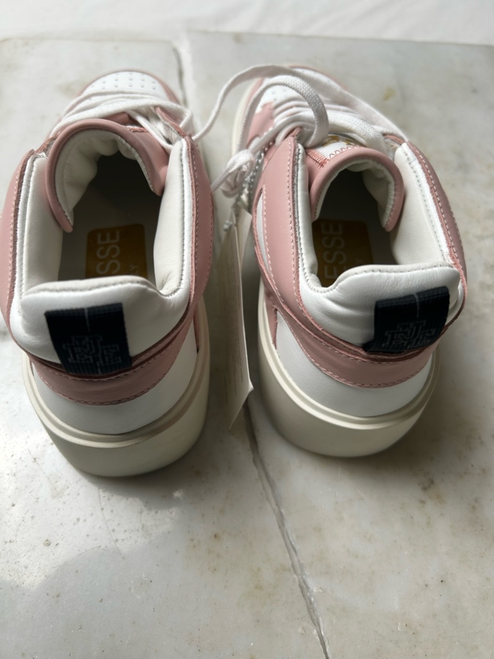 ESSE Pink & White Low-Top Leather Sneakers made in Italy - Picture 4 of 7
